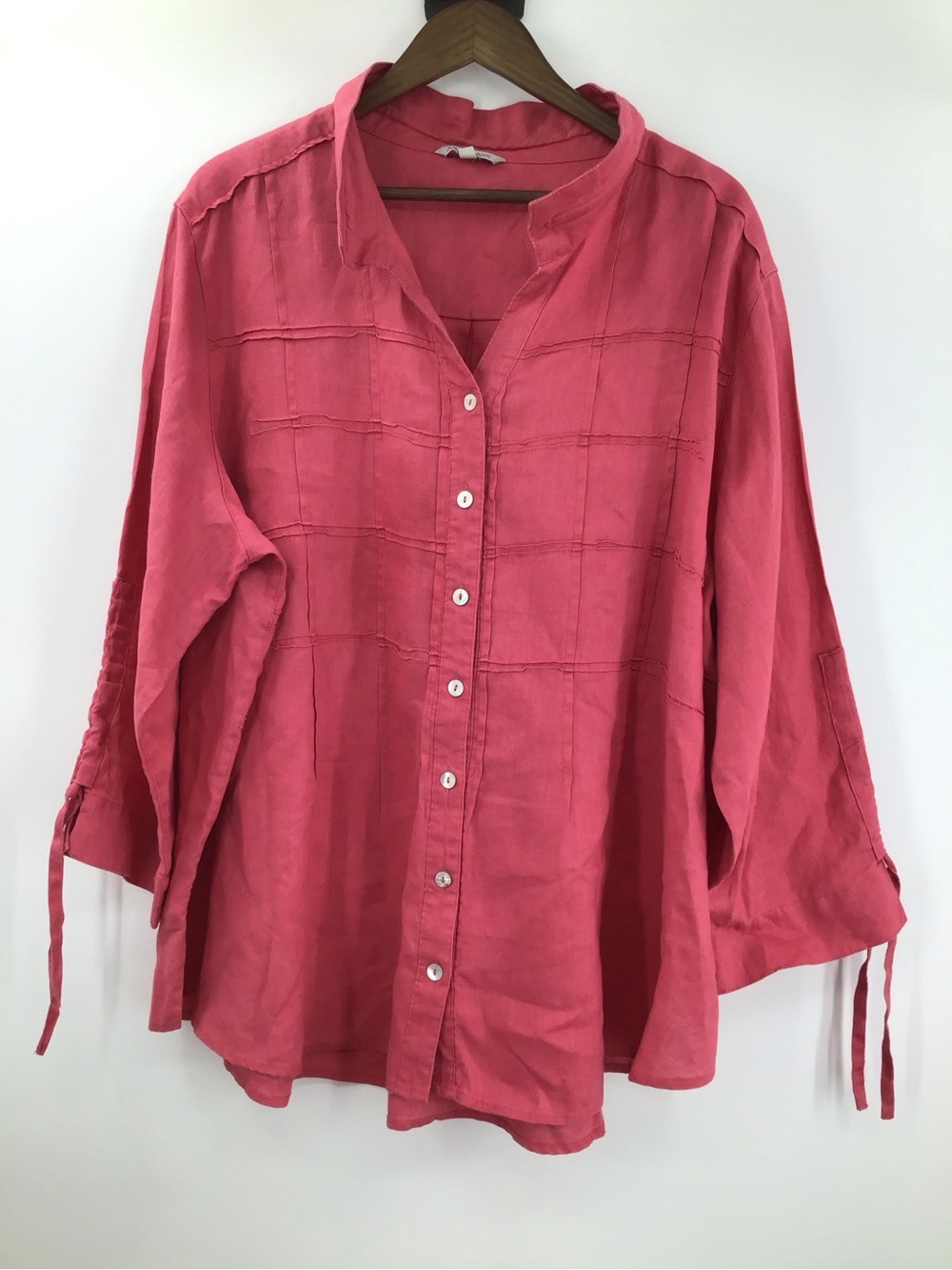John Mark Coral Button-Front Relaxed Linen Shirt